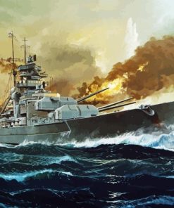 Military Battleship Bismarck On Sea Diamond Painting