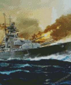 Military Battleship Bismarck On Sea Diamond Painting