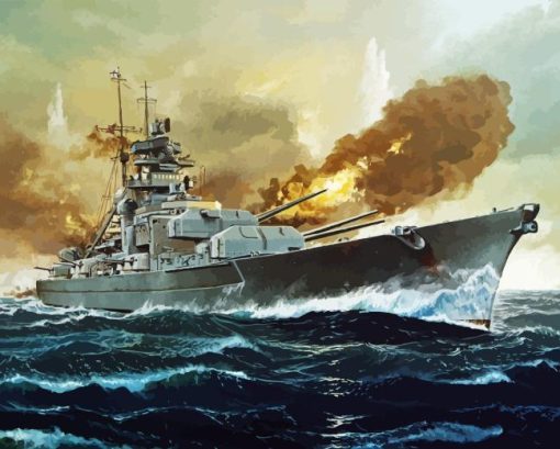 Military Battleship Bismarck On Sea Diamond Painting