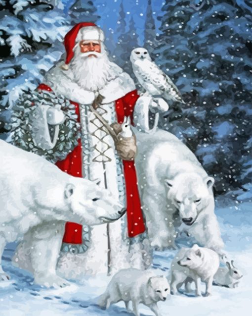 Polar Bears And Santa Diamond Painting