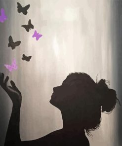 Butterflies And Woman Silhouette Diamond Painting