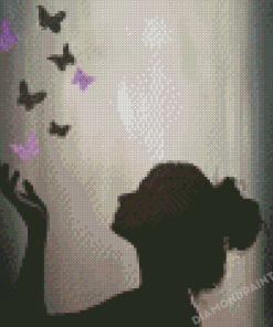 Butterflies And Woman Silhouette Diamond Painting