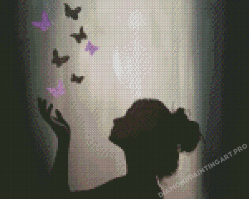 Butterflies And Woman Silhouette Diamond Painting