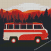 Vintage Bus In Forest Illustration diamond painting