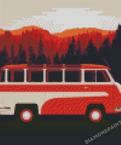 Vintage Bus In Forest Illustration diamond painting